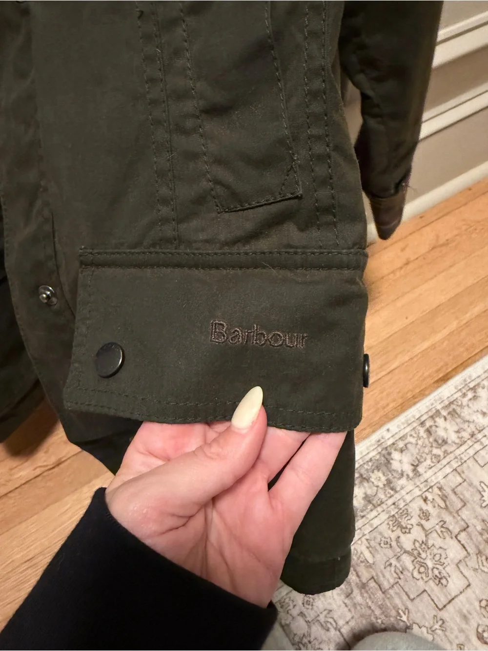 Barbour Olive Green Waxed Field Jacket with Dark Corduroy Collar - Picture 2 of 5